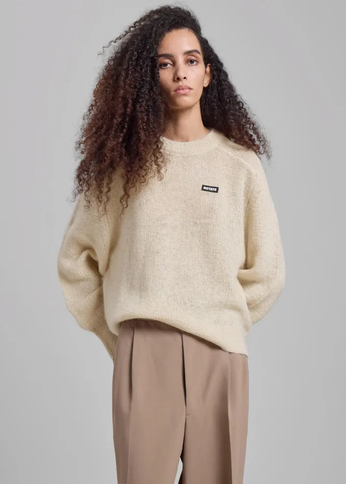 The Frankie Shop Knitwear Women Rotate Light Knit Logo Sweater 8211 Egret