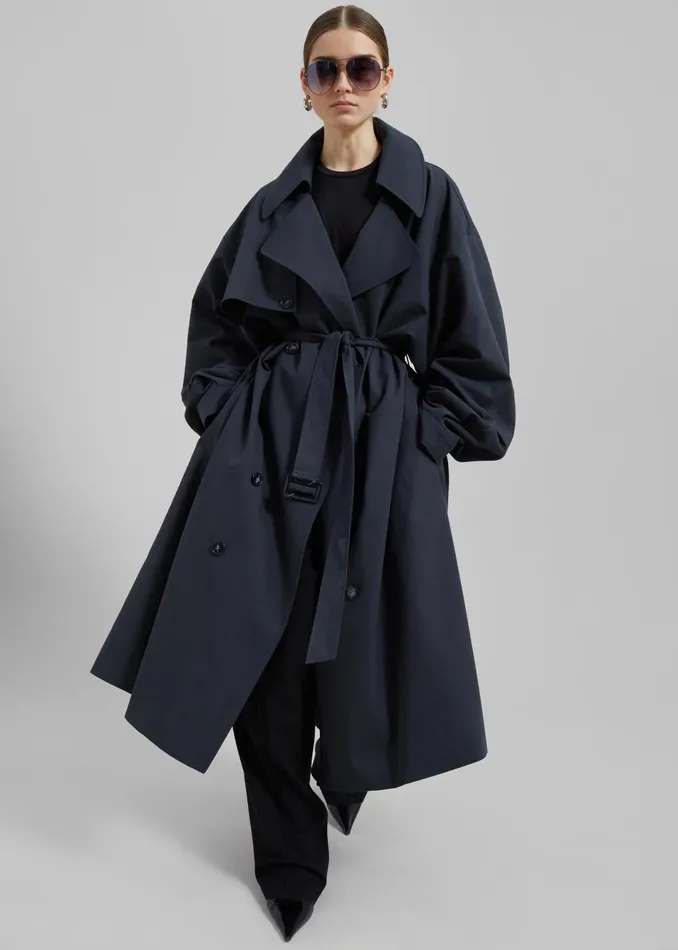 The Frankie Shop Outerwear Women Anika Double Breasted Trench Coat 8211 Navy