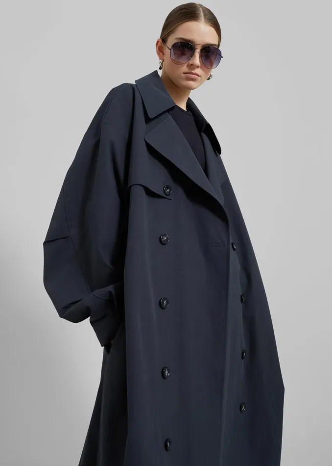 The Frankie Shop Outerwear Women Anika Double Breasted Trench Coat 8211 Navy