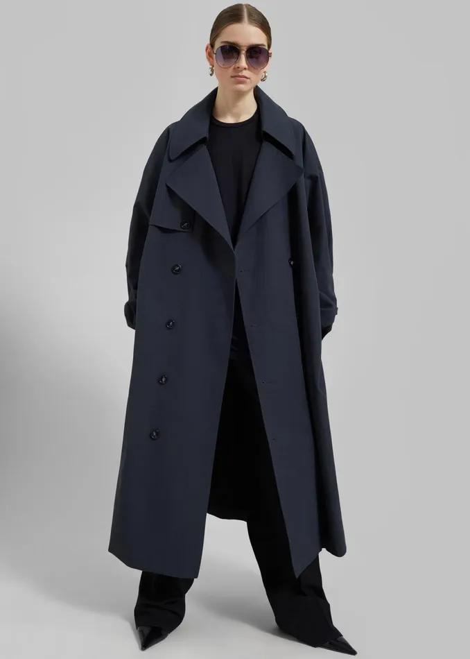 The Frankie Shop Outerwear Women Anika Double Breasted Trench Coat 8211 Navy