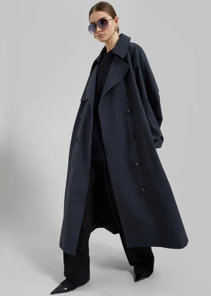 The Frankie Shop Outerwear Women Anika Double Breasted Trench Coat 8211 Navy