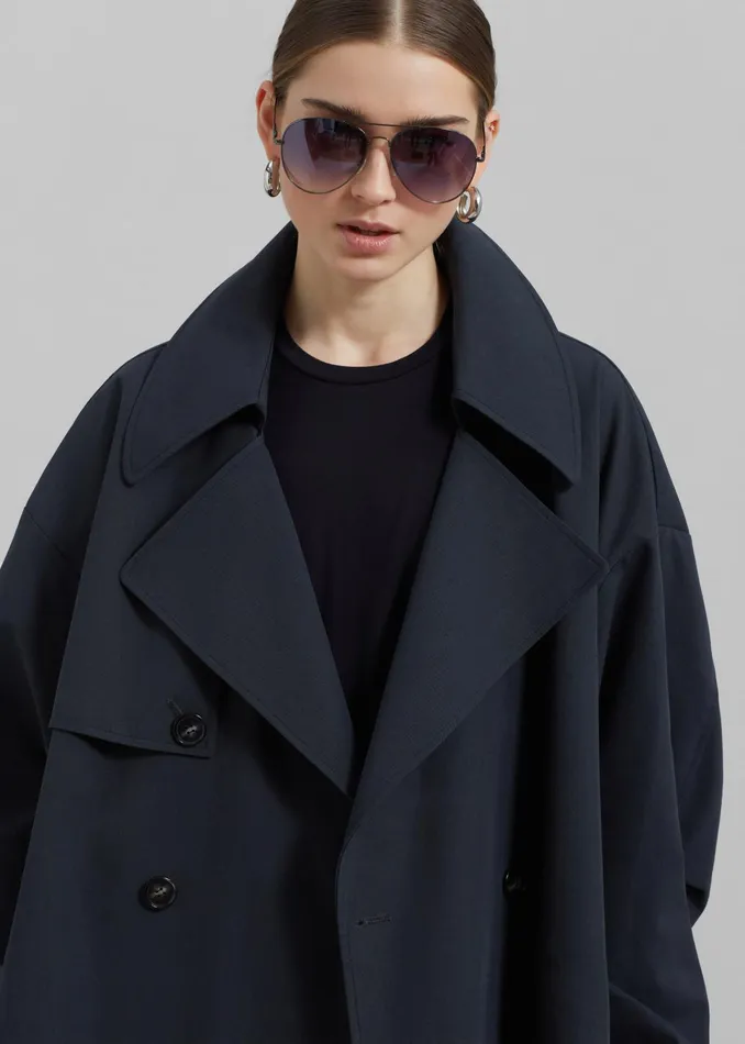 The Frankie Shop Outerwear Women Anika Double Breasted Trench Coat 8211 Navy