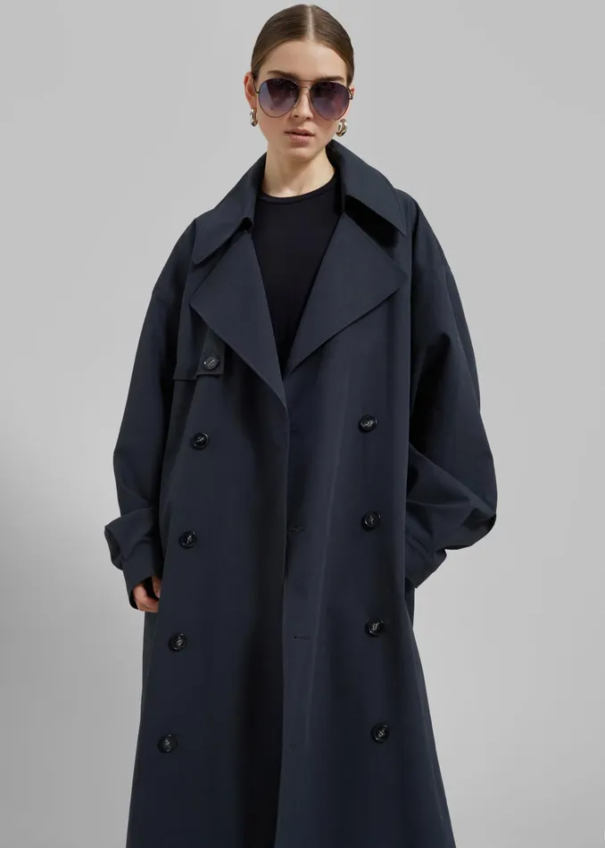The Frankie Shop Outerwear Women Anika Double Breasted Trench Coat 8211 Navy