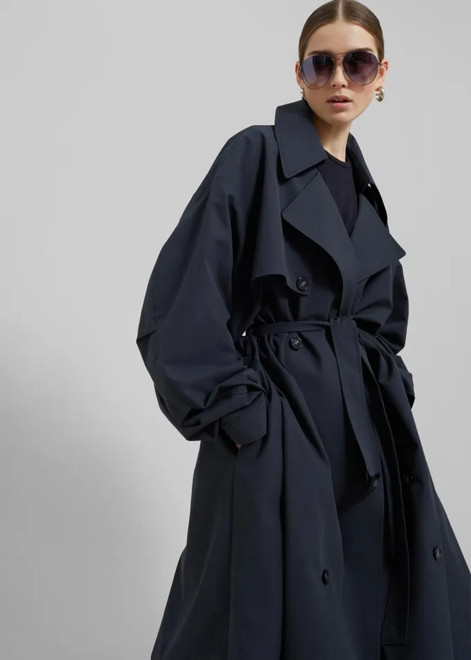 The Frankie Shop Outerwear Women Anika Double Breasted Trench Coat 8211 Navy