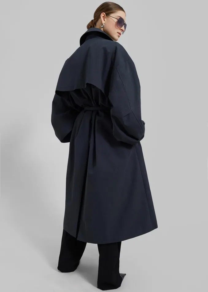 The Frankie Shop Outerwear Women Anika Double Breasted Trench Coat 8211 Navy