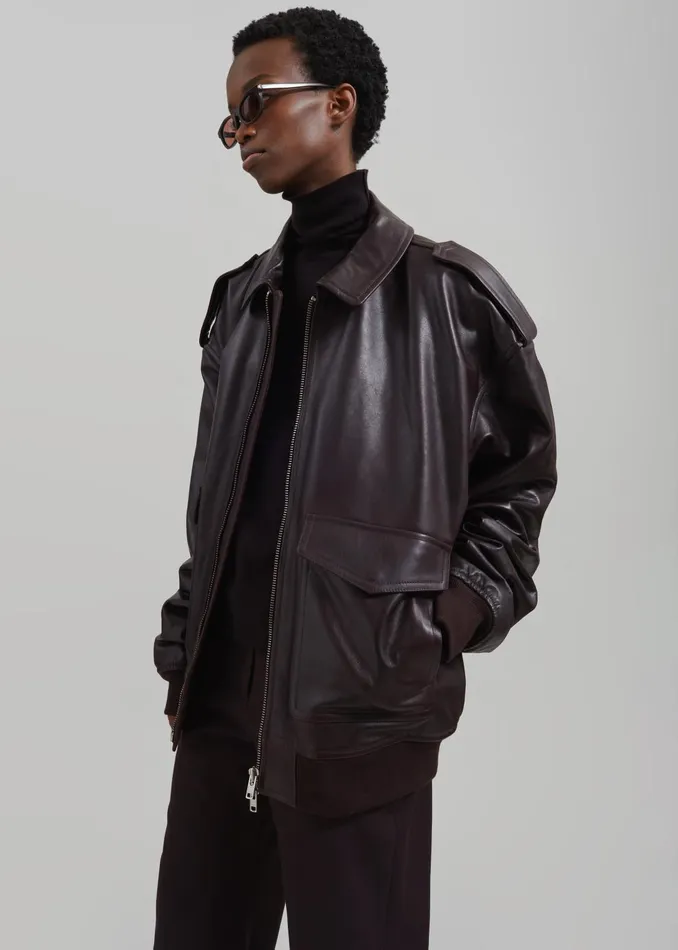 The Frankie Shop Outerwear Women Viper Leather Jacket 8211 Dark Plum