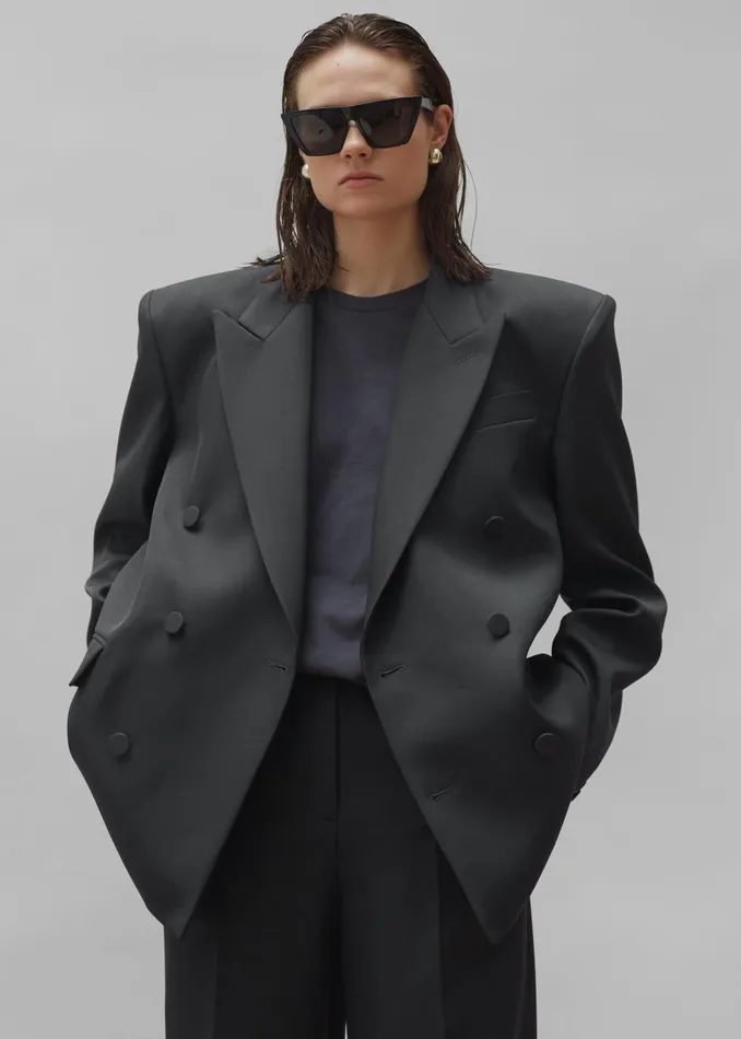 The Frankie Shop Outerwear Women Zia Covered Buttons Blazer 8211 Charcoal