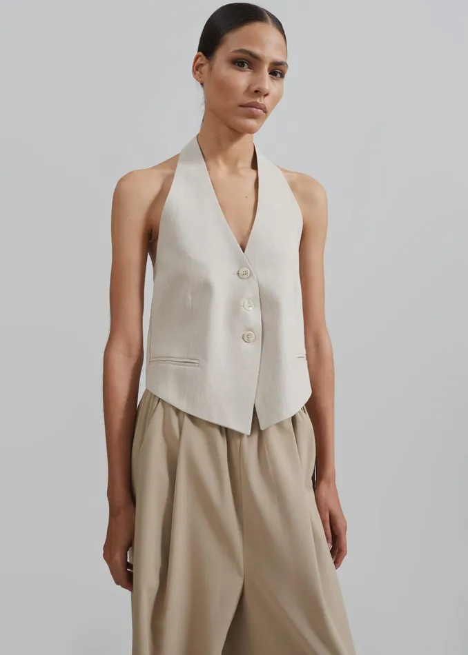 The Frankie Shop Tops Women Elora Linen Halter Top 8211 Oat