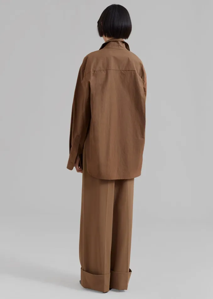 The Frankie Shop Tops Women Lui Organic Cotton Shirt 8211 Chocolate