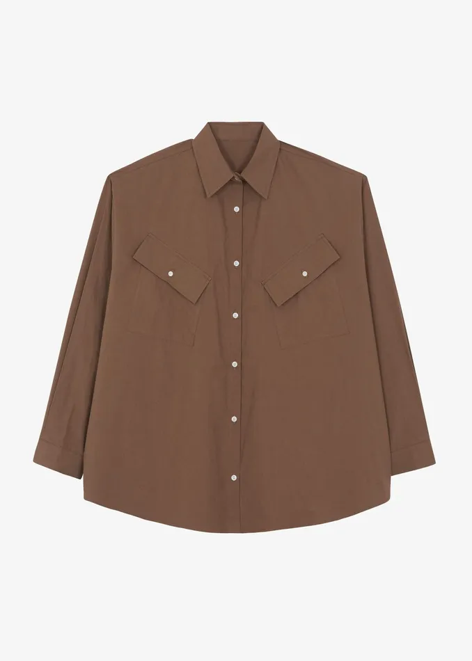 The Frankie Shop Tops Women Marin Button Up Utility Shirt 8211 Brown