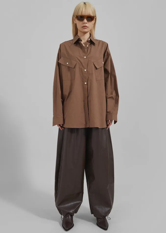 The Frankie Shop Tops Women Marin Button Up Utility Shirt 8211 Brown