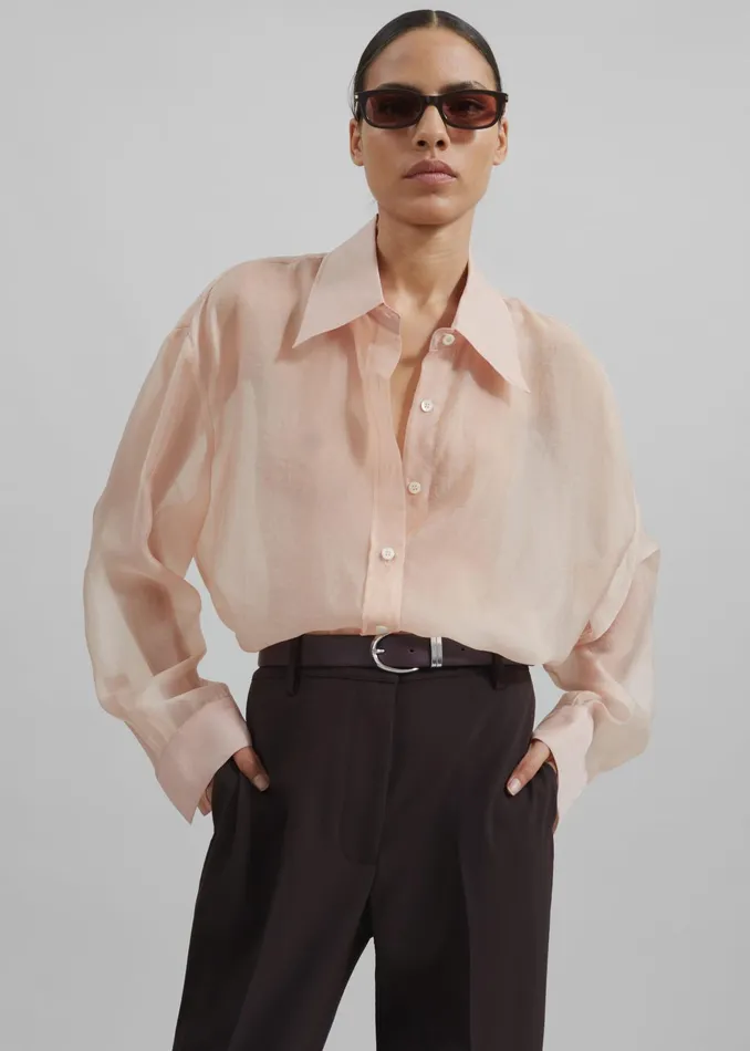 The Frankie Shop Tops Women Nel Sheer Button Up Shirt 8211 Pink
