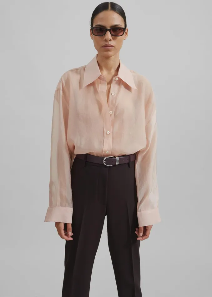 The Frankie Shop Tops Women Nel Sheer Button Up Shirt 8211 Pink