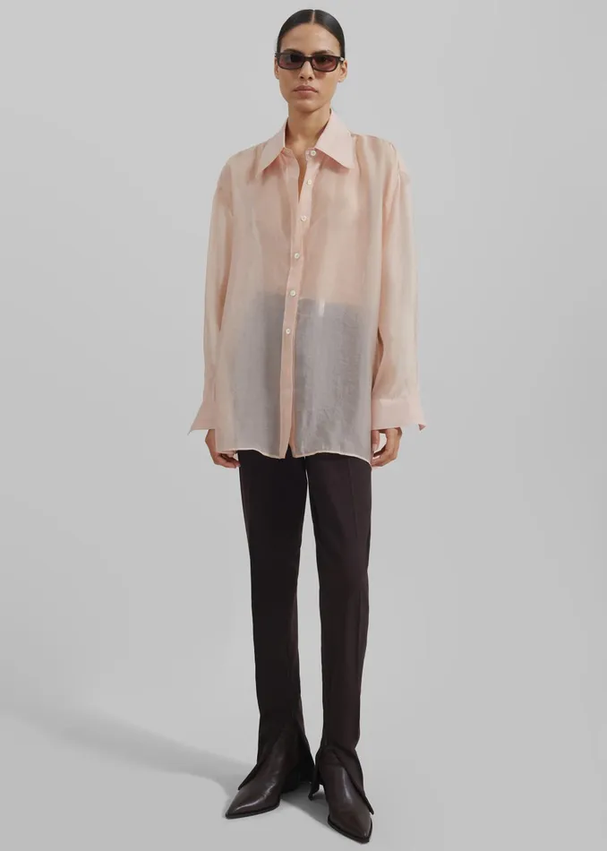 The Frankie Shop Tops Women Nel Sheer Button Up Shirt 8211 Pink