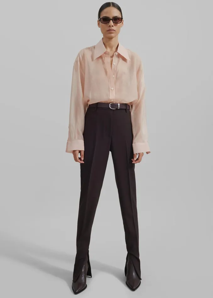 The Frankie Shop Tops Women Nel Sheer Button Up Shirt 8211 Pink