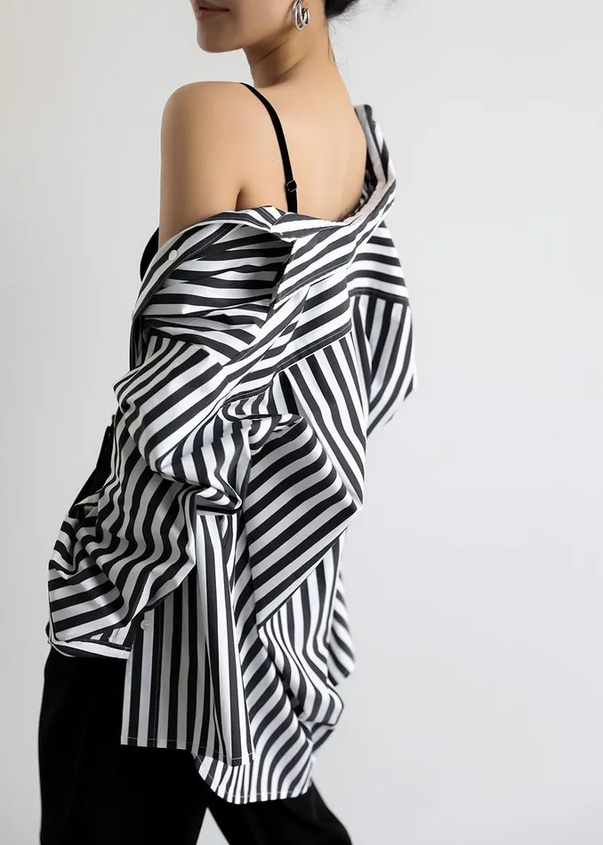 The Frankie Shop Tops Women Sylvia Striped Oxford Shirt 8211 Faded BlackWhite