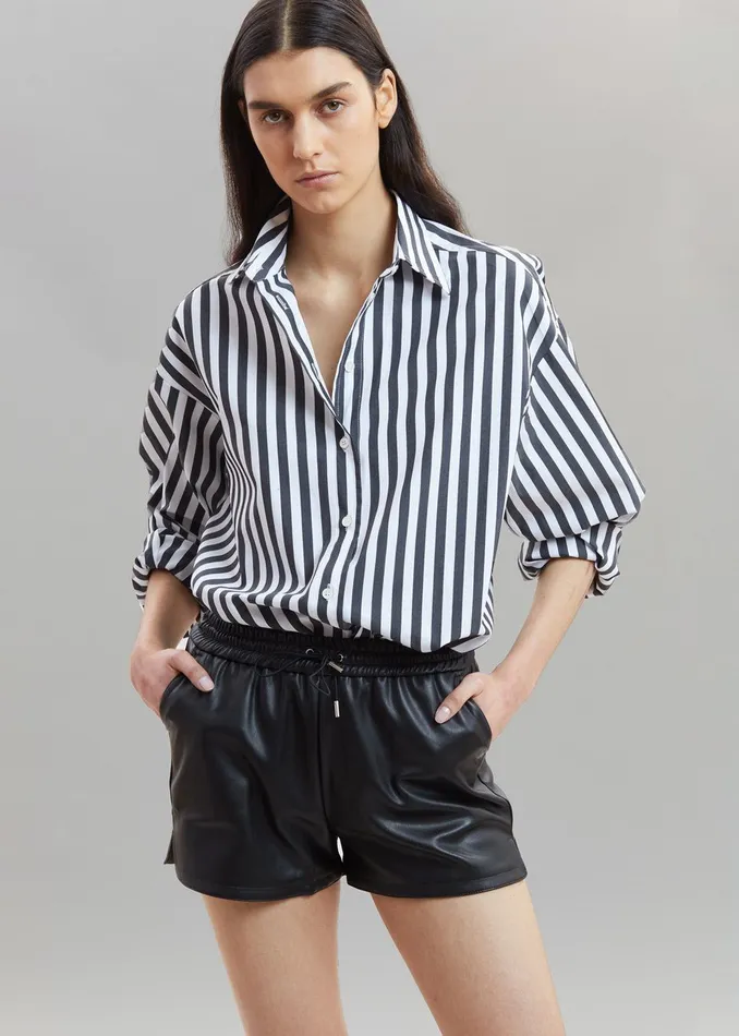 The Frankie Shop Tops Women Sylvia Striped Oxford Shirt 8211 Faded BlackWhite
