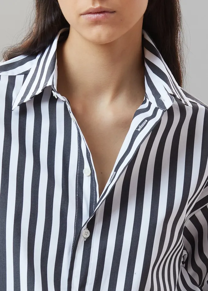 The Frankie Shop Tops Women Sylvia Striped Oxford Shirt 8211 Faded BlackWhite