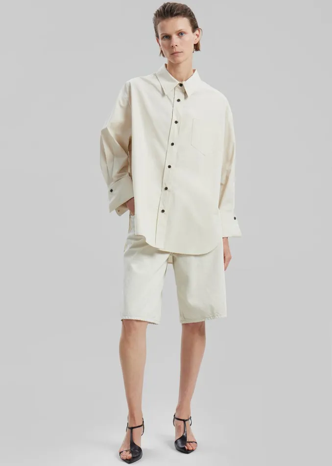The Frankie Shop Tops Women Zuri Boxy Button Up Shirt 8211 Cream