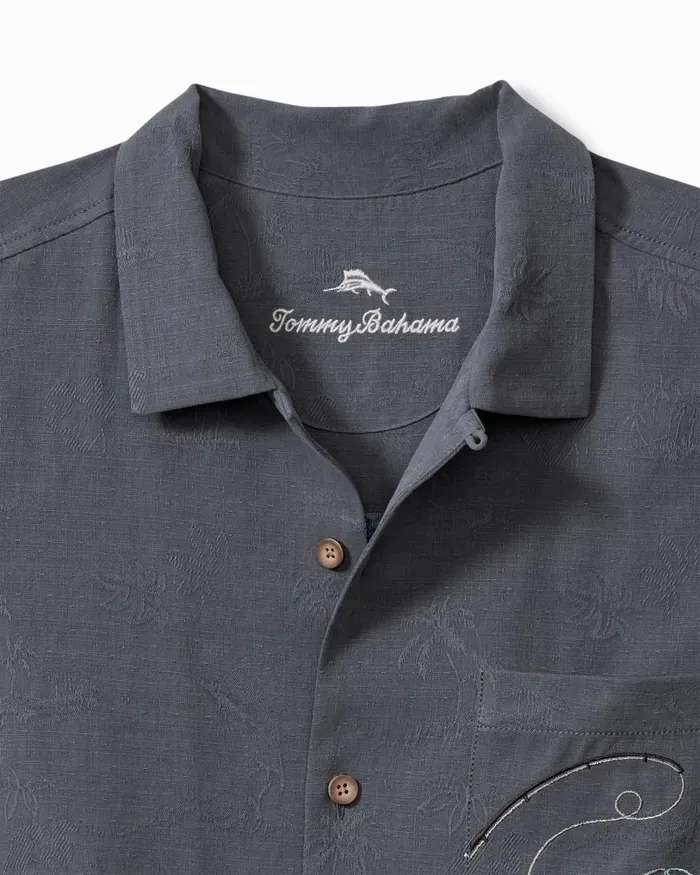 Tommy Bahama Afishianado Silk Camp Shirt Dark Sterling Men Shirts