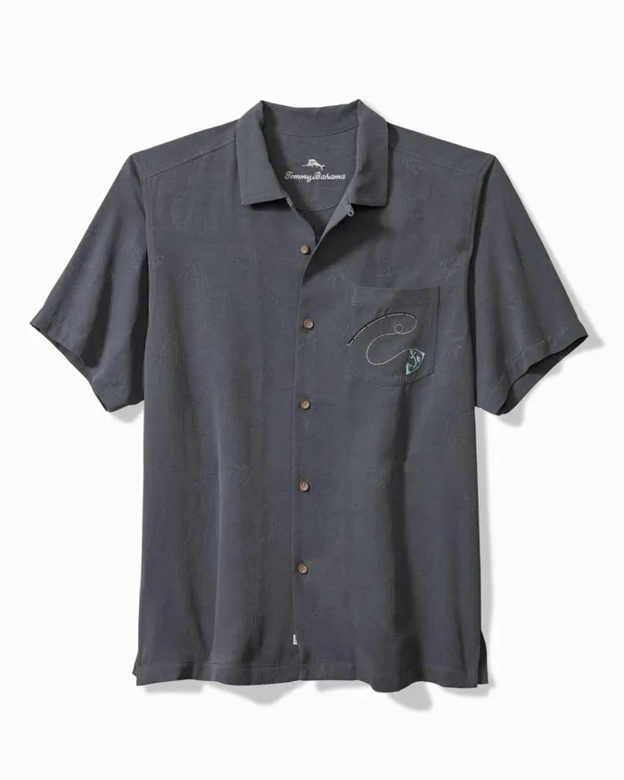 Tommy Bahama Afishianado Silk Camp Shirt Dark Sterling Men Shirts