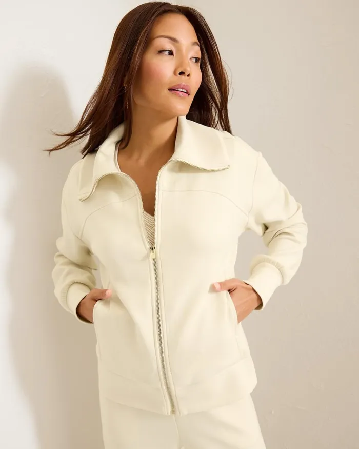 Tommy Bahama Palm Voyage FullZip Jacket Bleached Sand Women Sweatshirts