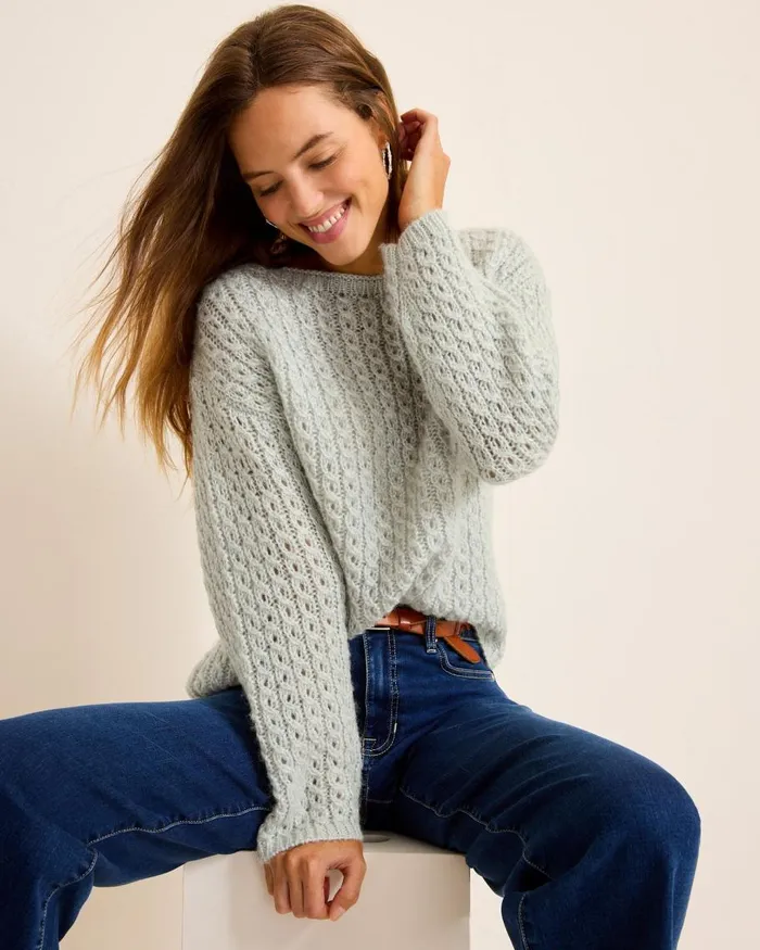 Tommy Bahama Shimmer Cable BoatNeck Sweater Metallic Silver Women Sweaters