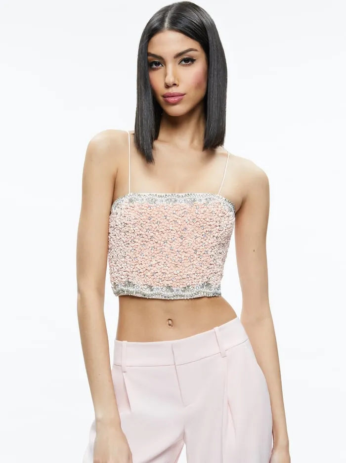 Tops Women Alice Olivia Ceresi Embellished Spaghetti Strap Top Pink Lace