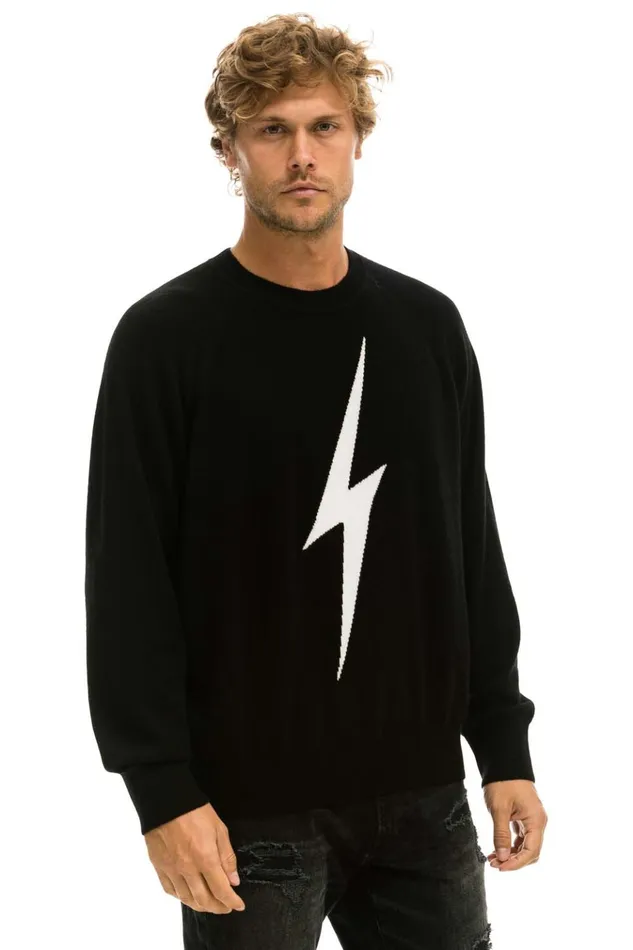 UNISEX BOLT CASHMERE LIGHT SWEATER 8211 BLACK WHITE BOLT Men Aviator Nation Sweatshirts