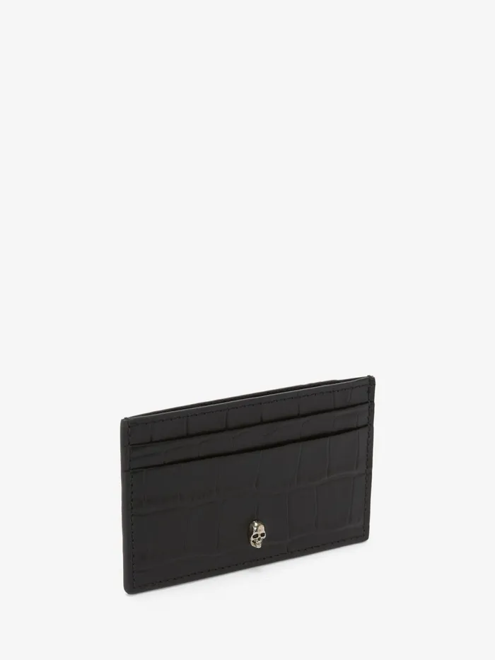 Wallets And Cardholders Men Alexander McQueen Embossed Croc Card Holder Black