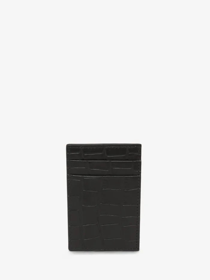 Wallets And Cardholders Men Alexander McQueen Embossed Croc Card Holder Black