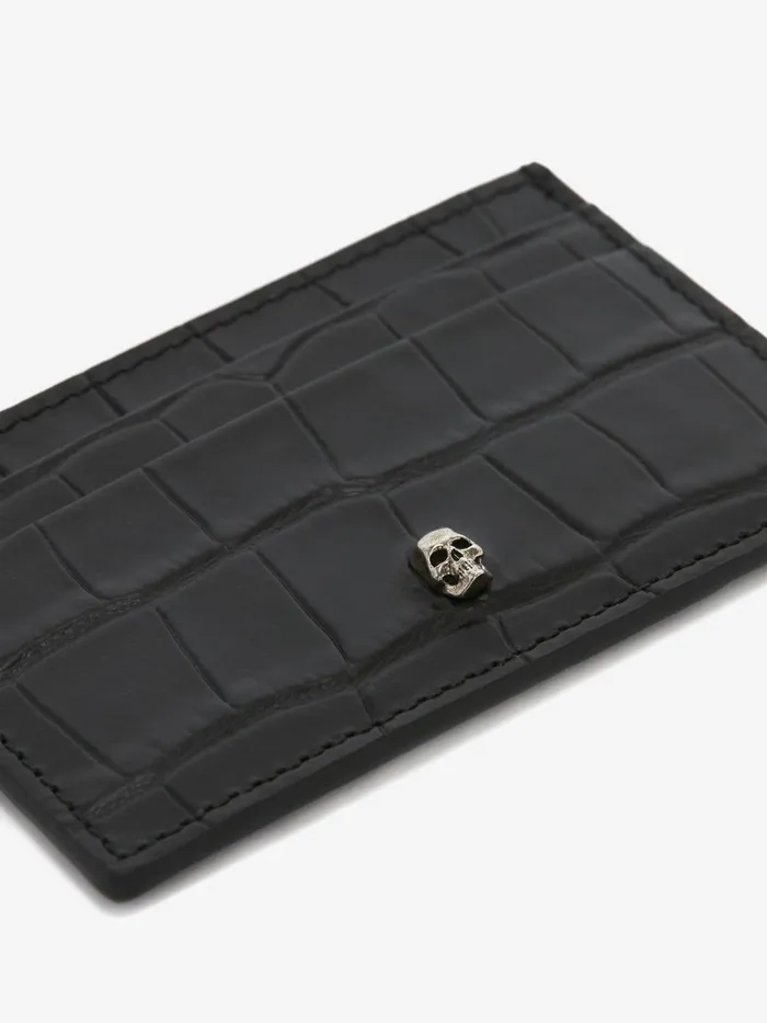 Wallets And Cardholders Men Alexander McQueen Embossed Croc Card Holder Black
