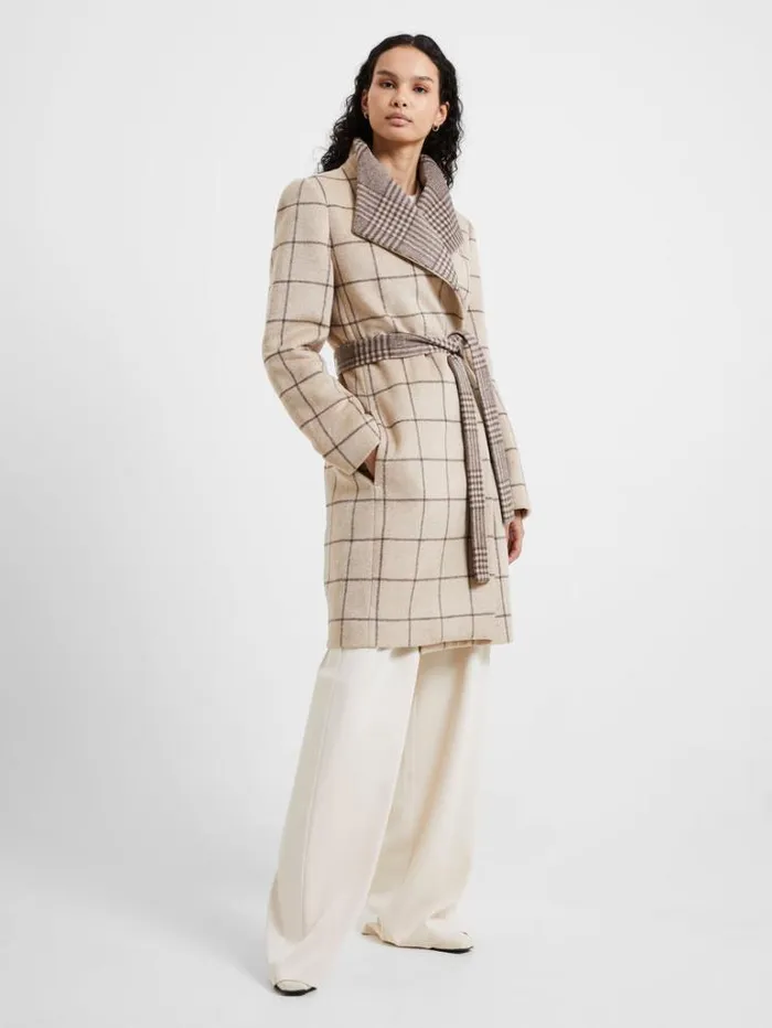 Woman French Connection Coats and Jackets Fran Wool Belted Coat Taupe Mel