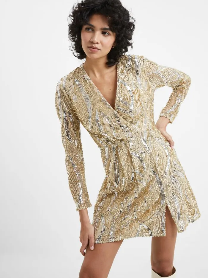 Woman French Connection Dresses Deniz Embellished Mini Dress Cementgold