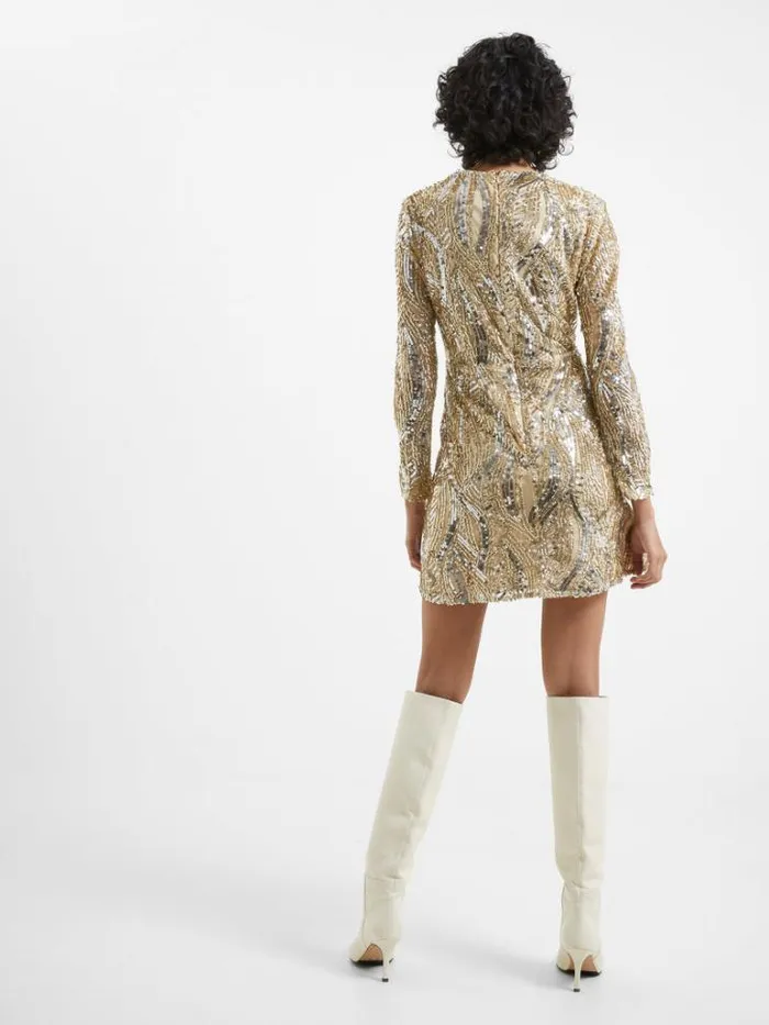 Woman French Connection Dresses Deniz Embellished Mini Dress Cementgold
