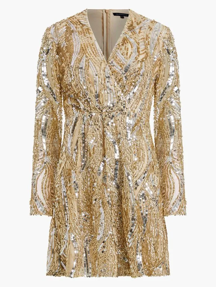 Woman French Connection Dresses Deniz Embellished Mini Dress Cementgold