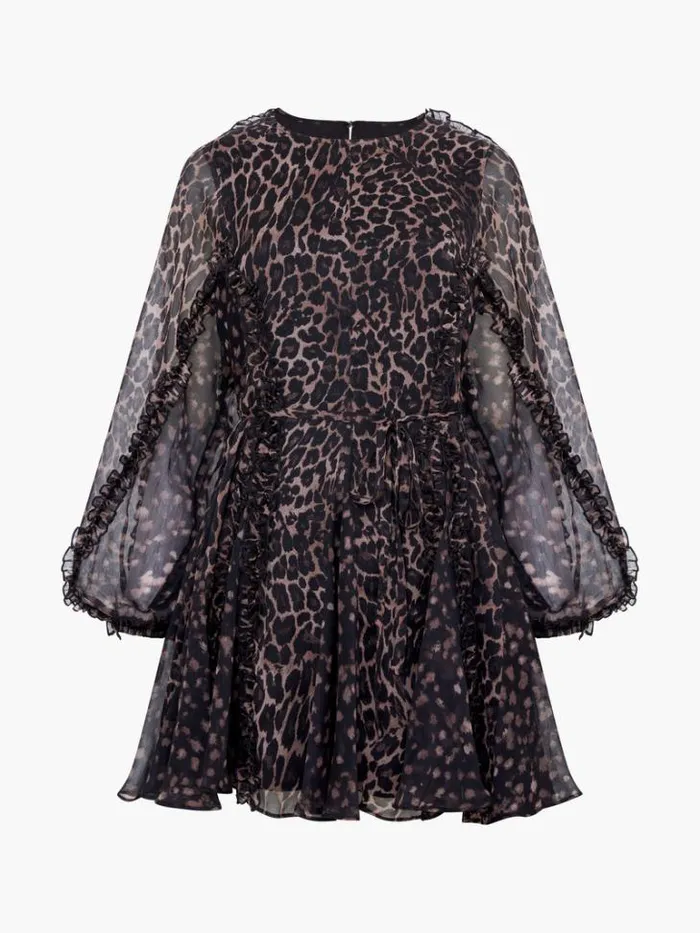 Woman French Connection Dresses Emina Chiffon Leopard Print Long Sleeve Mini Dress Leopard