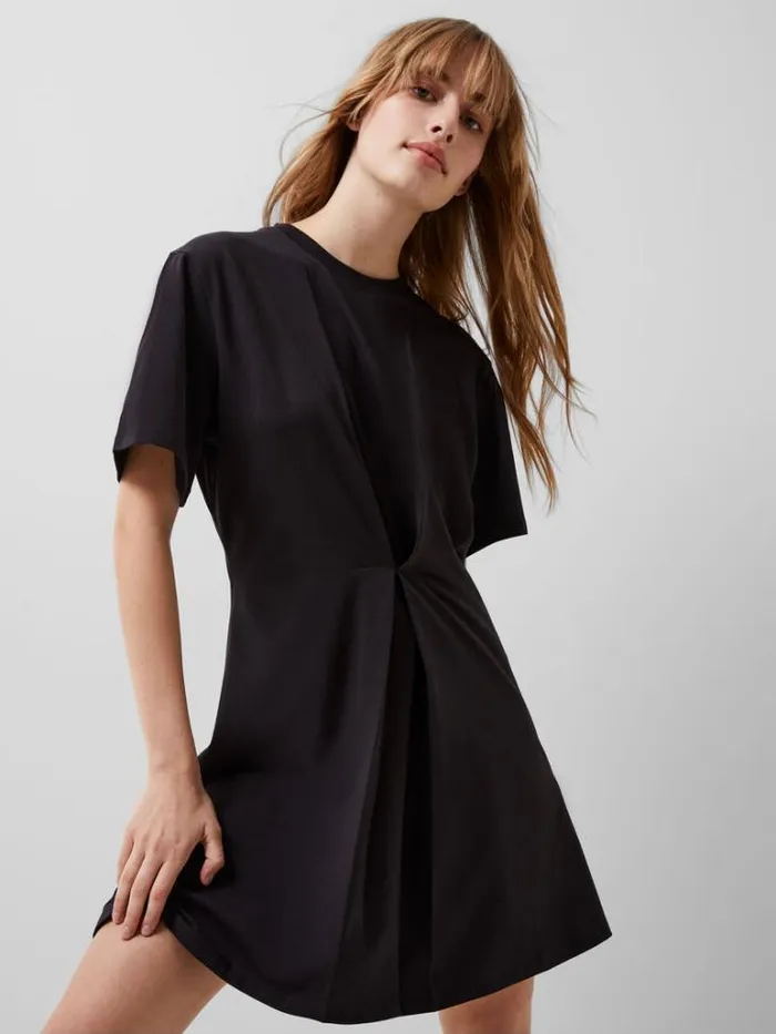 Woman French Connection Dresses Rallie Cotton Box Pleat TShirt Mini Dress Blackout