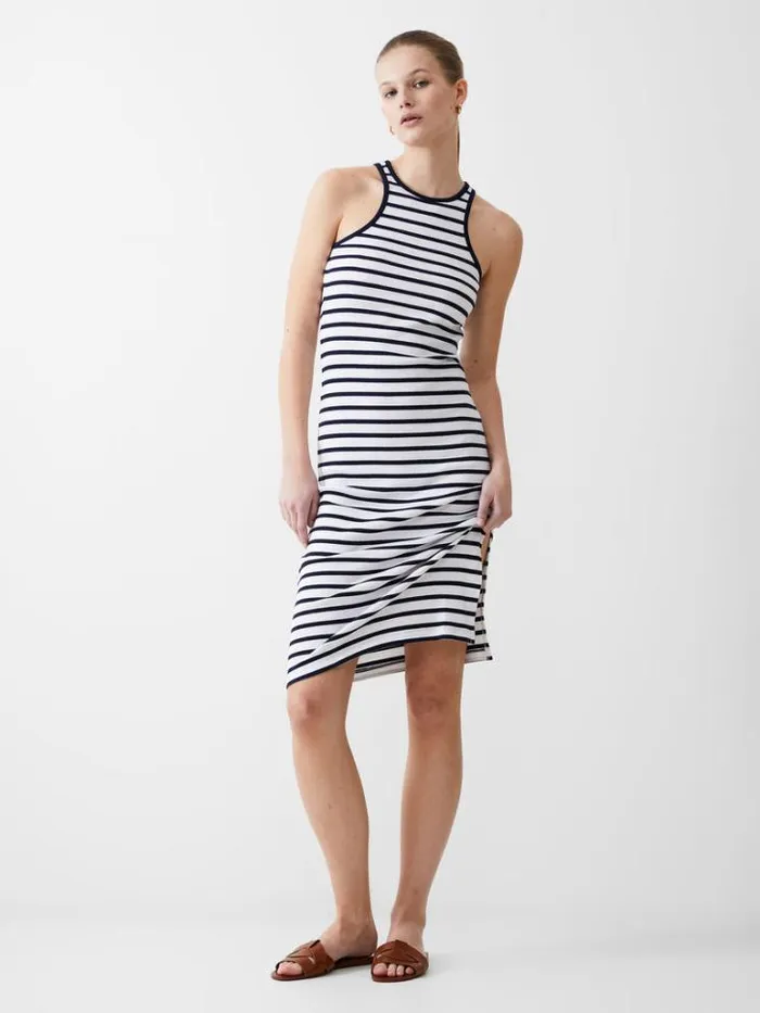 Woman French Connection Dresses Ribbed Racer Stripe Dress Dk Navywhite