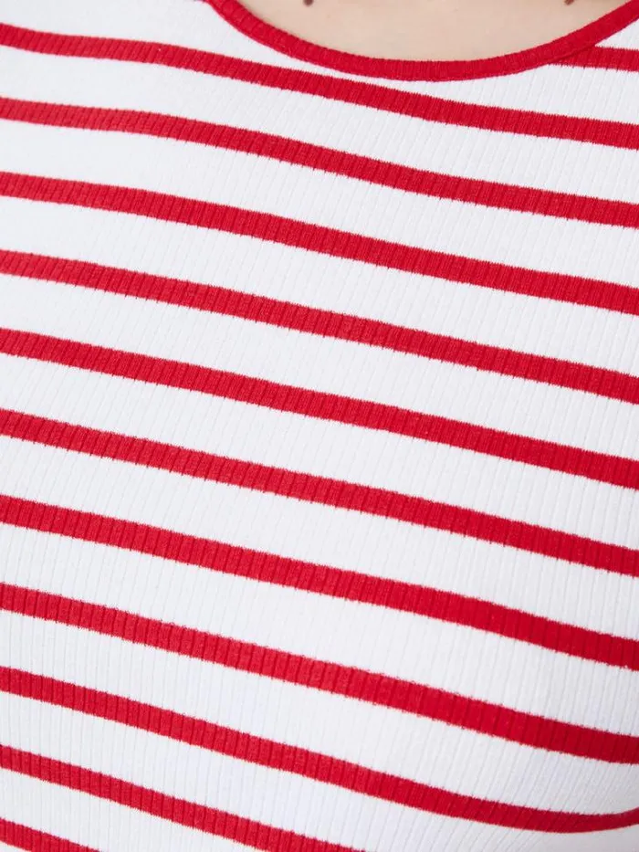 Woman French Connection Dresses Stripe Rib Dress Poppywhite