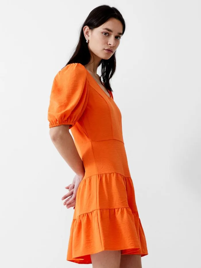 Woman French Connection Dresses Vee Tiered Crinkle Mini Dress Mandarin