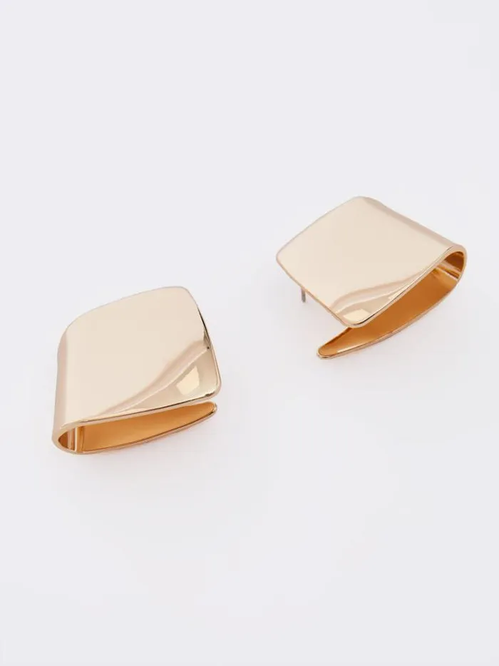 Woman French Connection Jewellery Architectural Square Stud Earrings Gold