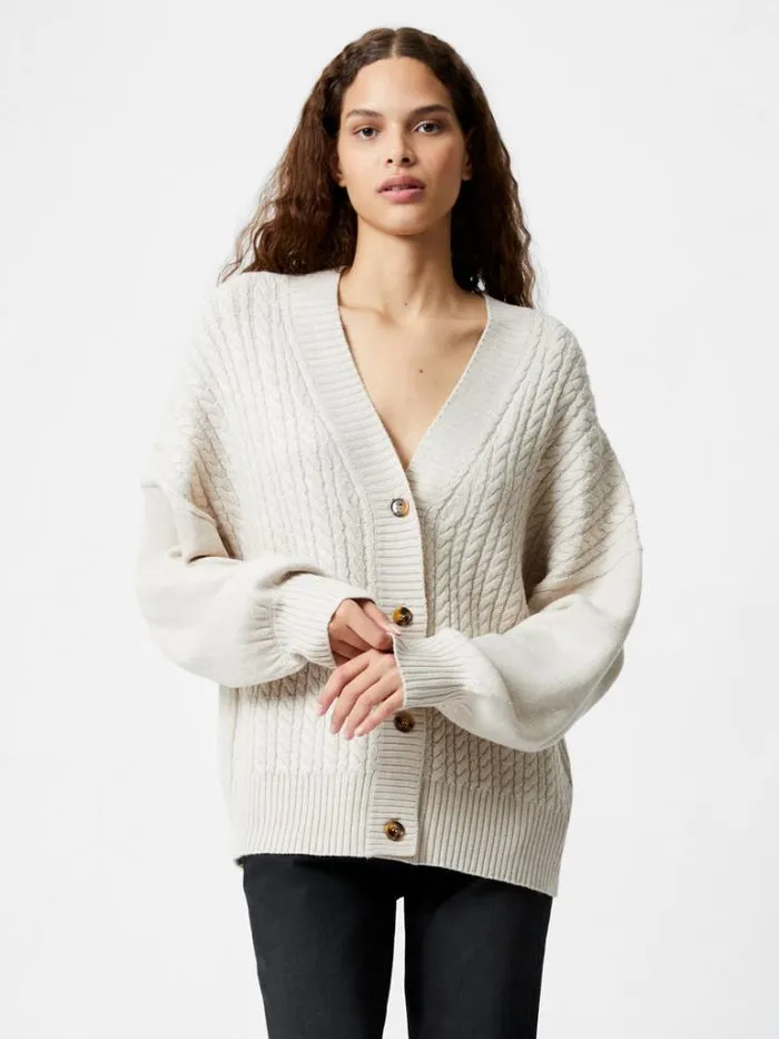 Woman French Connection Jumpers and Cardigans Babysoft Cable Knit Cardigan Light Oatmeal Mel