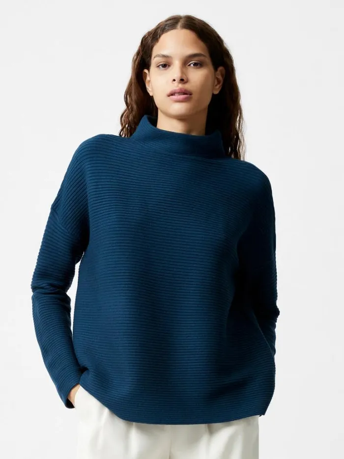 Woman French Connection Jumpers and Cardigans Babysoft Ribbed Mock Neck Jumper Deep Teal Woman French Connection Jumpers and Cardigans Babysoft Ribbed Mock Neck Jumper Deep Teal