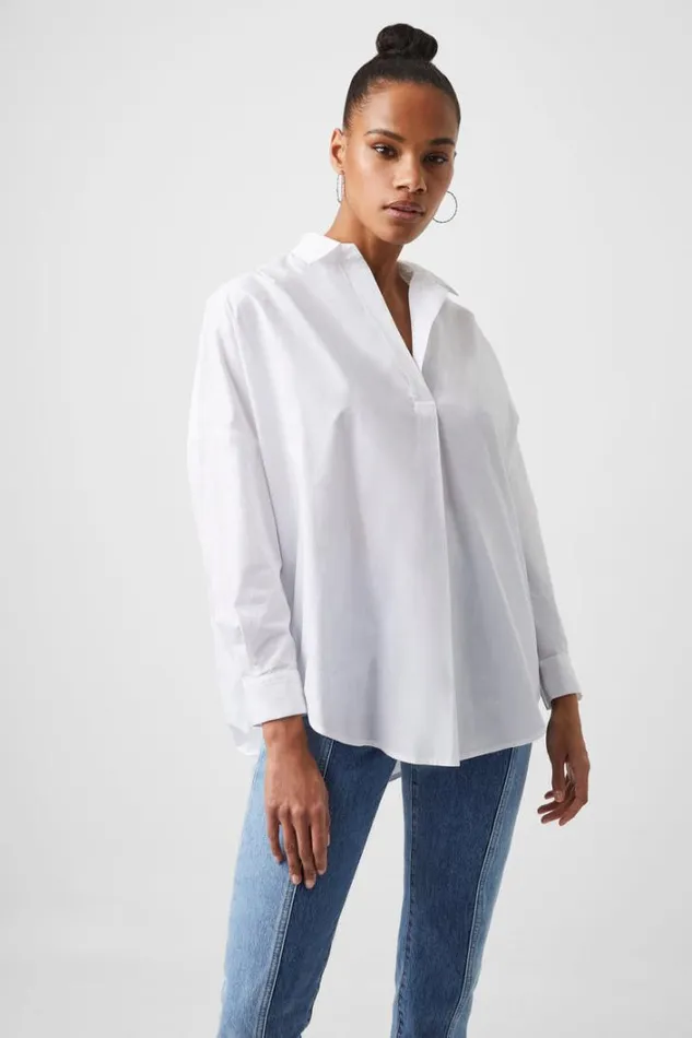 Woman French Connection Shirts Rhodes Poplin Popover Shirt Linen White