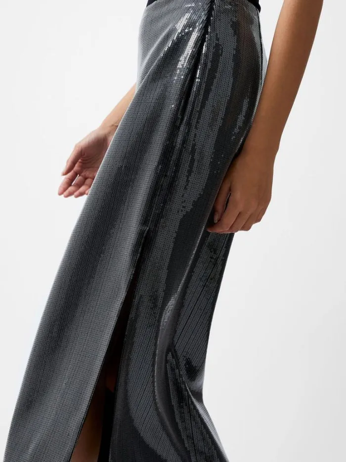 Woman French Connection Skirts and Shorts Amy Sequin Midi Skirt Gunmetal