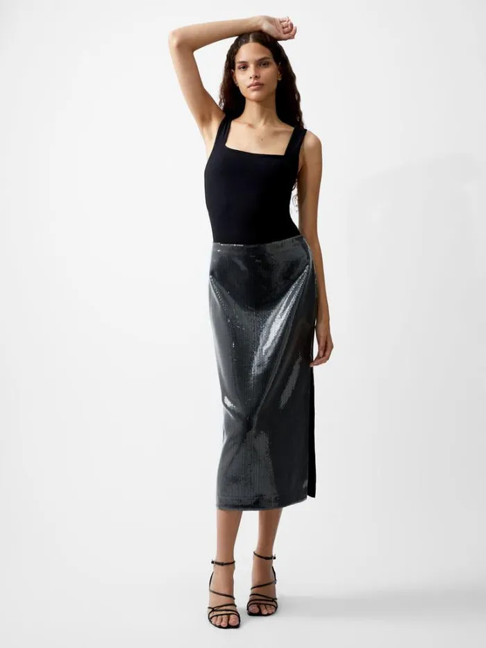 Woman French Connection Skirts and Shorts Amy Sequin Midi Skirt Gunmetal