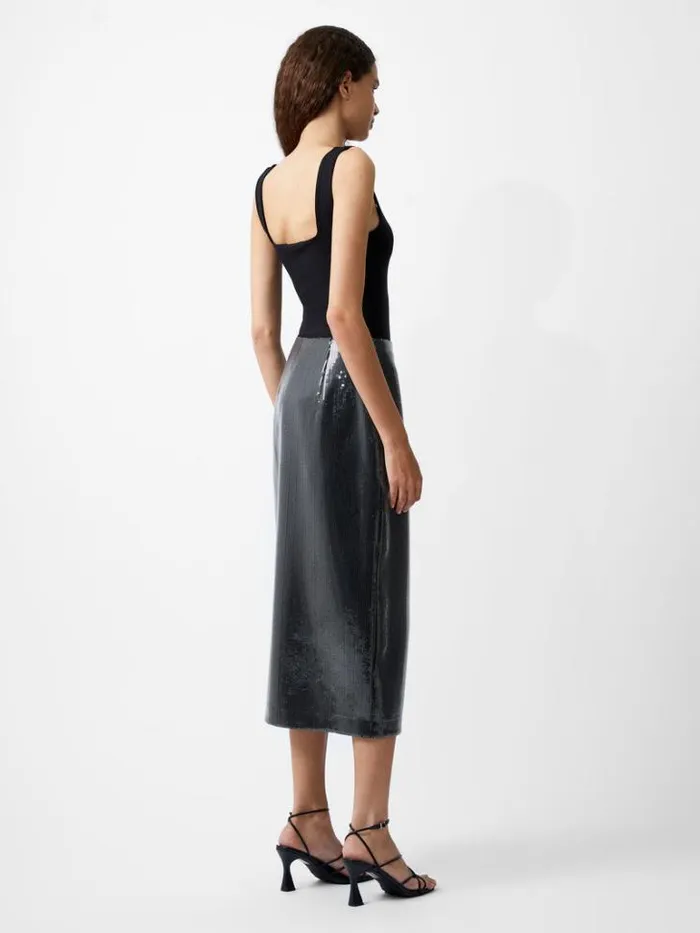 Woman French Connection Skirts and Shorts Amy Sequin Midi Skirt Gunmetal