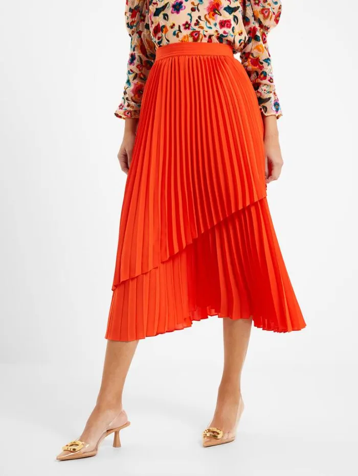 Woman French Connection Skirts and Shorts Arie Pleated Midi Skirt Mandarin Red