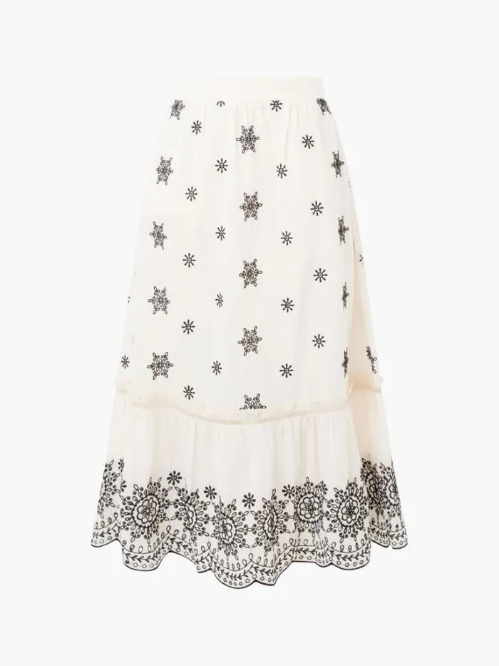 Woman French Connection Skirts and Shorts Embroidered Felicity Midi Skirt Classic Creamblack